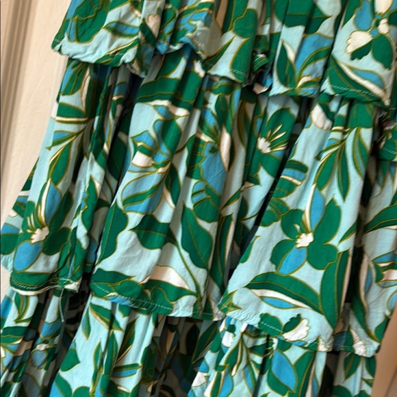 Green Leaf Print Ruffle Dress - Picture 3 of 4